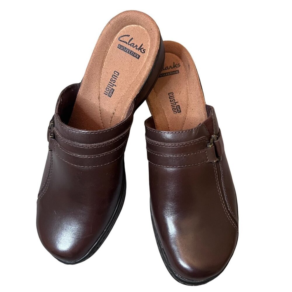 Clarks Collection Brown Leather Womens Slip-On Mules W/ Comfort Sole US 7.5